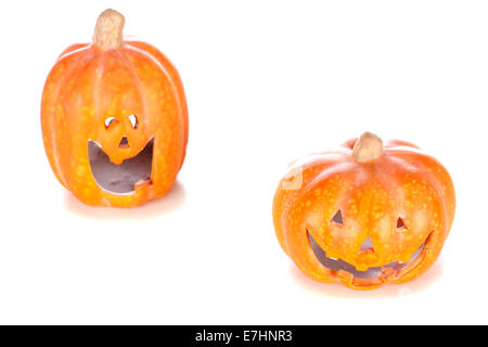 Two Halloween pumpkins, over white background Stock Photo