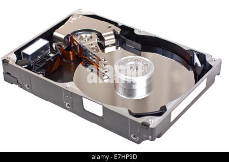 Open hard drive unit from above, isolated over white background with clipping path Stock Photo