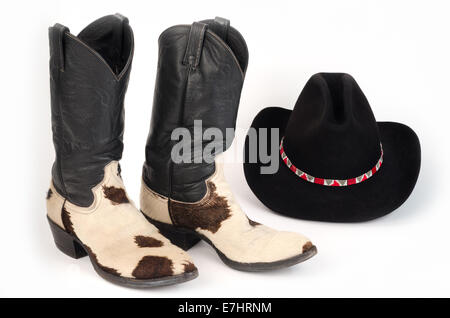 Cow Hide Cowboy Boots and Stetson Hat. Stock Photo