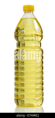 vegetable or sunflower oil in plastic bottle isolated over white background Stock Photo