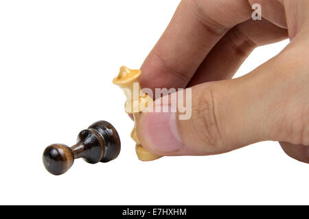 Hand of chess pieces isolated over white background Stock Photo