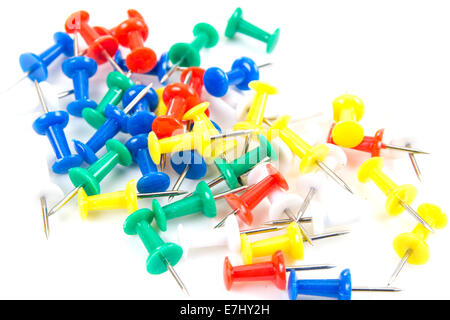 Push pins on a white background Stock Photo