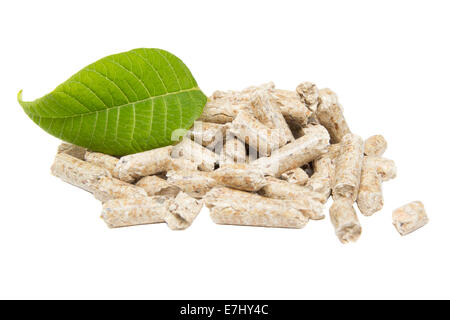 Pile of wood pellets isolated on white background Stock Photo