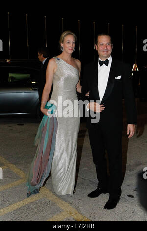 Piraeus, Greece. 18th Sep, 2014. Princess Alexandra zu Sayn-Wittgenstein-Berleburg, Benedikte's daughter with her husband pose for a photo as they arrive at the Yacht Club of Greece in Piraeus. Former King Constantine II of Greece and former Queen Anne-Marie celebrate Thursday their Golden wedding anniversary with royals from all over Europe. Credit:  Aristidis Vafeiadakis/ZUMA Wire/Alamy Live News Stock Photo