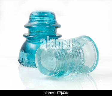 Two, Old, Glass Telephone Wire Insulators Stock Photo