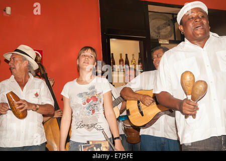 Caribbean band plays traditional music in bar in Havana in June 2012. Stock Photo