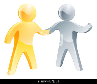 Collaborating concept of two human figures shaking hands Stock Photo