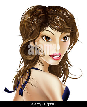 Illustration of an elegant glamorous beautiful celebrity woman looking back over her shoulder Stock Photo