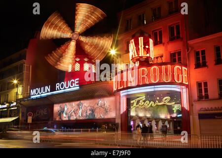 Moulin Rouge by night in Paris Stock Photo