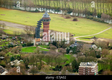 Aerial view, Styrum water tower, Aquarius Water Museum, Schloss Styrum Castle, Mülheim an der Ruhr, Ruhr Area Stock Photo