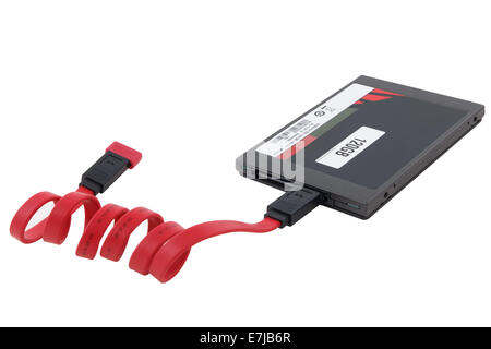 Solid State Disk and Red Serial ata cable Stock Photo