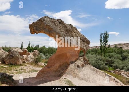 Mushroom-shaped sandstone rock Mantarkaya in Gülşehir, Nevşehir Province, Cappadocia, Central Anatolia Region, Anatolia Stock Photo