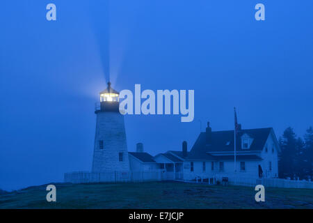 USA, United States, America, Maine, East Coast, lighthouse, light, beacon, coast, blue, night, Pemaquid Stock Photo