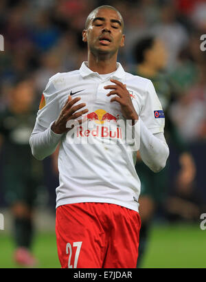 Salzburg, Austria. 18th Sep, 2014. Salzburg's Alan reacts during the Europa League soccer match between Red Bull Salzburg vs FC Celtic Glasgow in Salzburg, Austria, 18 September 2014. Credit:  dpa picture alliance/Alamy Live News Stock Photo