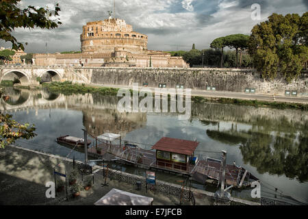 Antiquity, bridge, angel's bridge, angel's castle, castel  sant'angelo, capital, Italy, Europe, Rome, reflection, Tiber Stock Photo