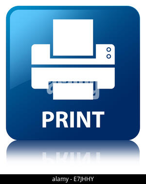 Print (printer icon) blue square button Stock Photo