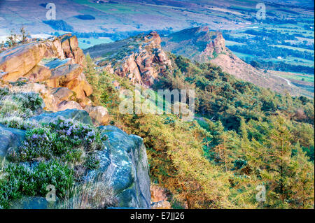 Evening Light on The Roaches & Hen Cloud, Peak District National Park, Staffordshire, England, UK Stock Photo