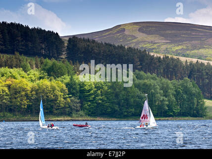 Sailing on Errwood Reservoir, Goyt Valley, Peak District National Park, Derbyshire, England, UK Stock Photo