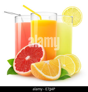 Fresh citrus juices on white background Stock Photo