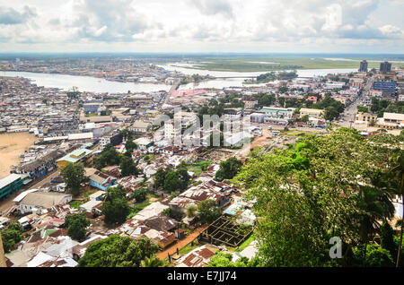 Aerial view of the city of Monrovia, Liberia, taken from the top of the ruins of Hotel Ducor Stock Photo