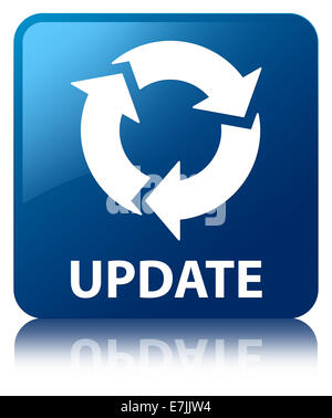 Update (refresh icon) glossy blue reflected square button Stock Photo