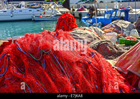 Fishing nets on pier Stock Photo
