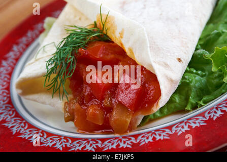 Matbucha with pita. breakfast Maghreb Stock Photo