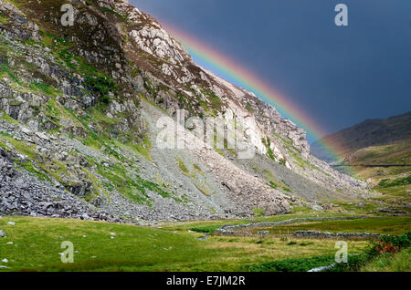 Rainbow Over the Llanberis Pass, Near Pen Y Pass, Snowdonia National Park, North Wales, UK Stock Photo