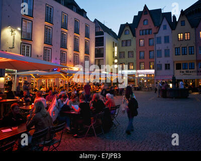 The fish market square in the historic city center of Cologne, at night. Germany Stock Photo