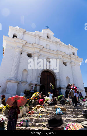 Flower Sellers on the stairs of Santo Tomas Church, Chichicastenango, Guatemala Stock Photo