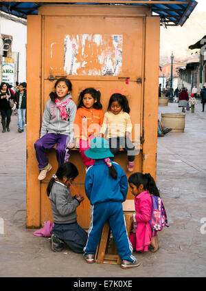 Local children near San Pedro market - Cusco, Peru Stock Photo