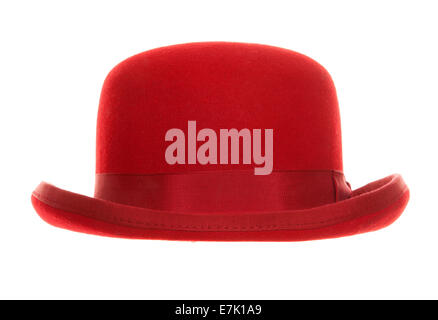 Red bowler hat studio cutout Stock Photo