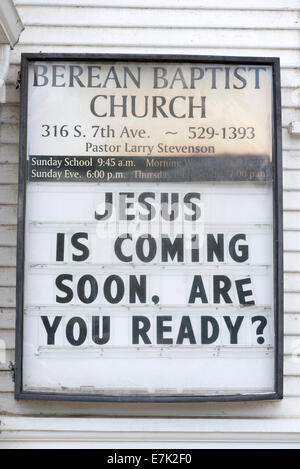 'Jesus is coming soon.  Are you ready?' sign on the Berean Baptist Church in Walla Walla, Washington. Stock Photo