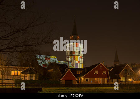 Jacobs church in Winterswijk in the Netherlands in special famous artist 'Piet Mondriaan' lighting in the early spring of 2014 Stock Photo