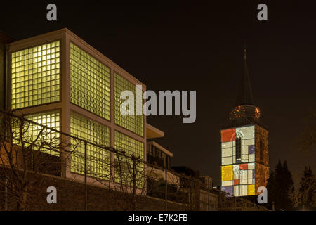 Jacobs church in Winterswijk in the Netherlands in special famous artist 'Piet Mondriaan' lighting in the early spring of 2014 Stock Photo