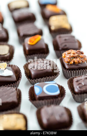 Delicious gourmet chocolate truffles hand made by professional chocolatier. Stock Photo