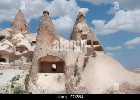 ancient stone dwellings in Cappadocia Stock Photo