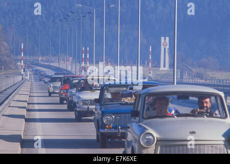 West Berlin, Germany. 17th Sep, 2013. Cars load of people from East Germany are greeted as they cross the Intra-German border near Hof, West Germany on Nov. 10, 1989. The borders between East and West Germany had been opened Nov. 9, 1989 for the first time in nearly 40 years.©1989 Scott A. Miller. © Scott A. Miller/ZUMA Wire/ZUMAPRESS.com/Alamy Live News Stock Photo