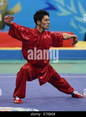 Incheon, South Korea. 20th Sep, 2014. Ichikizaki Daisuke of Japan performs during the men's Changquan final of Wushu competition at the 17th Asian Games in Incheon, South Korea, Sept. 20, 2014. Credit:  Xie Haining/Xinhua/Alamy Live News Stock Photo