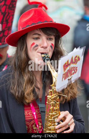 The Ulverston based Blast Furness Community Street Band performing at the Kendal 2014 Minfest Stock Photo