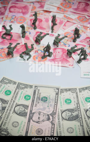 USA v China Renminbi Yuan money travel currency dollar, wealth Stock Photo