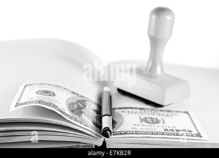 Composition symbolising business moment in retro style BW Stock Photo