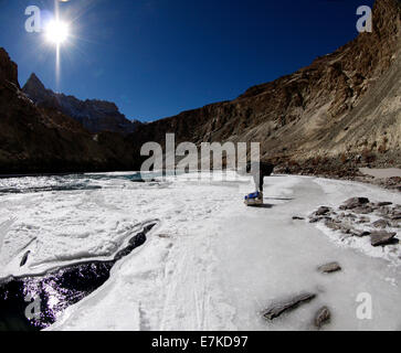 Chadar Trek on the Zanskar River, Ladakh Stock Photo