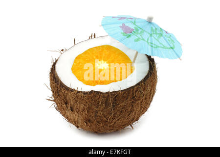 Coconut orange cocktail on white background Stock Photo