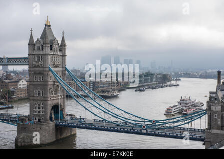 London, UK. 20th September, 2014. a view of Tower Bridge and Canary Wharf from City Hall during the first day of Open House London, the annual event organised by Open-City, offering the chance to explore hundreds of inspiring buildings in London for free. Credit:  Piero Cruciatti/Alamy Live News Stock Photo