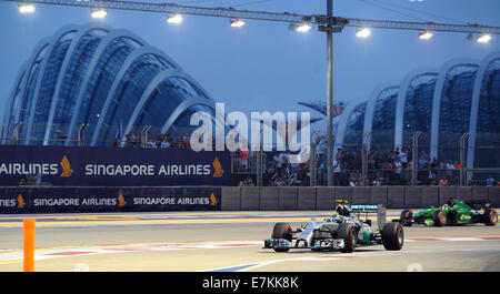 Singapore. 20th Sep, 2014. Mercedes driver Nico Rosberg drives during the third practice session at the Singapore F1 Night Race in Singapore, on Sept. 20, 2014. Credit:  Then Chih Wey/Xinhua/Alamy Live News Stock Photo