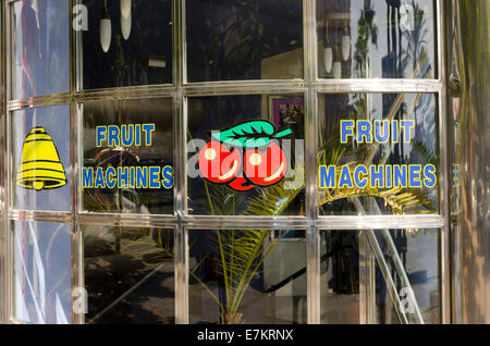 Entrance of game and gamble center with Fruit machines avaiable. Southern Spain. Stock Photo