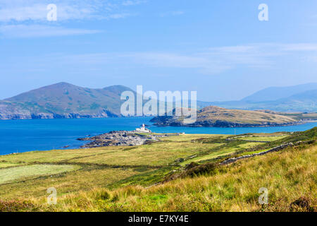 View over Valentia Lighthouse on the western side of Valentia Island, County Kerry, Republic of Ireland Stock Photo
