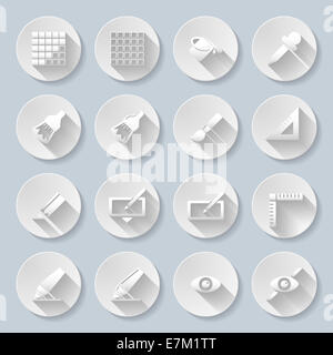 Set of flat round buttons with drawing functions on the gray background Stock Photo