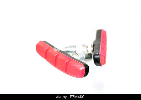 Macro shot of bicycle brake pads replacements isolated on white Stock Photo